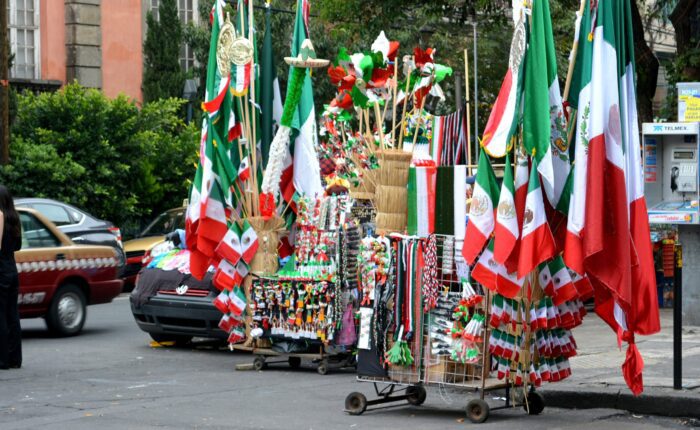 a stand of Mexican flags